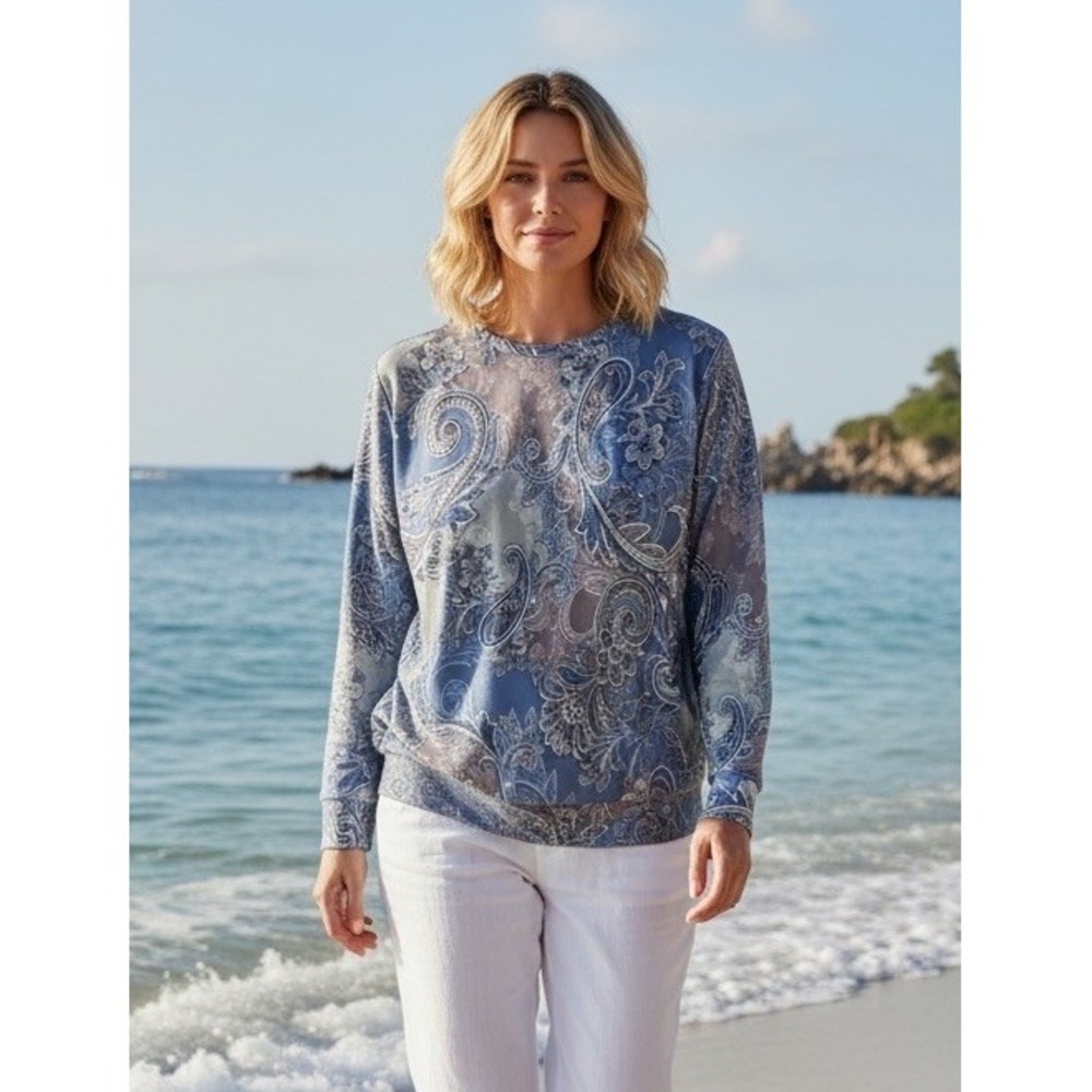 New Size XXL blue white paisley blouse Plus Shirt Top‎ Soft Cozy 2XL NWT Casual